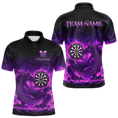 Maxcorners Purple Flaming Dragon Dartboard Men Polo Darts Shirt Custom Name & Team Dart Jersey TU1911