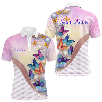 Maxcorners Personalized Mens Golf Polo Shirt Custom Name Holographic And White Golf Ball Golf Attire