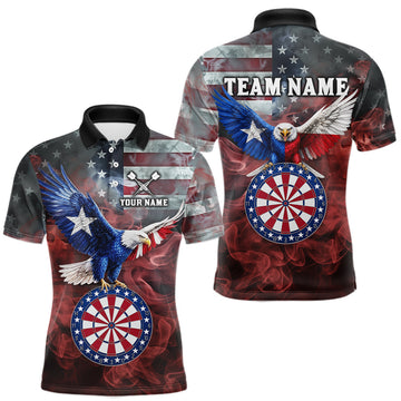 Maxcorners Red Grey Smoke Texas-Eagle Darts Team Shirt For Men Custom US Flag Patriotic Dart Polo 1/4-Zip Jersey LM0410