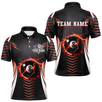 Maxcorners Personalized Red 8 Ball Pool Billiard Shirts For Men Custom Thunder Lightning Pool Team Attire LM2603