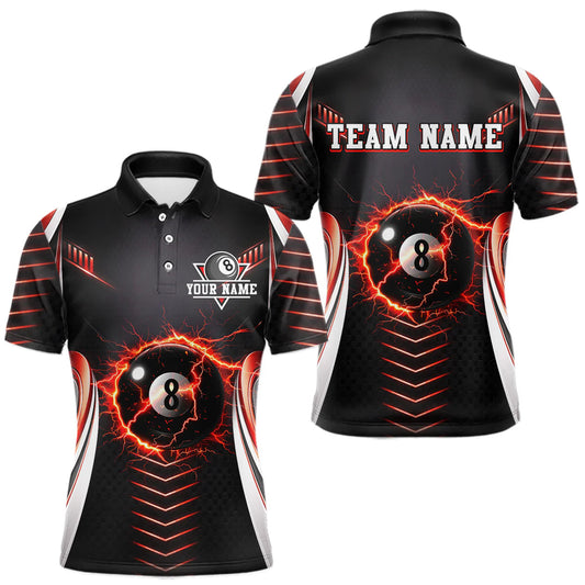 Maxcorners Personalized Red 8 Ball Pool Billiard Shirts For Men Custom Thunder Lightning Pool Team Attire LM2603