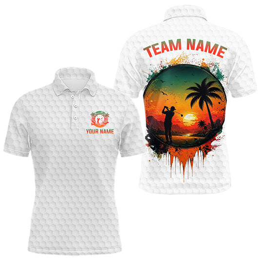 Maxcorners Tropical White Golf Ball Polo Golf Shirts For Men