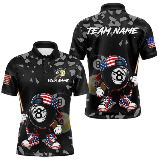 Maxcorners US Flag Funny 8 Ball Pool Billiard Shirt For Men Custom 8 Ball & 9 Ball Billiard Team Attire LM2806