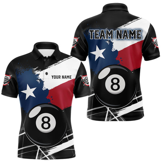Maxcorners Texas Flag Splash 8 Ball Pool Billiard Shirt For Men Custom Patriotic Billiard Team Jersey LM2806