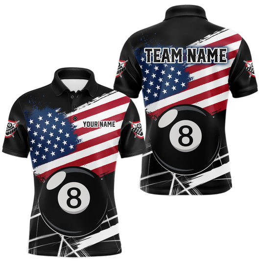Maxcorners American Flag Splash 8 Ball Pool Billiard Shirt For Men Custom Patriotic Billiard Team Jersey LM2806