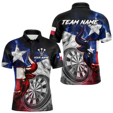 Maxcorners Smoke Texas Flag Darts Polo 1/4-Zip Shirt For Men Custom Bull Darts Team Darts Tournament Jersey LM0410