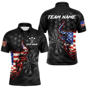 Maxcorners Grunge USA Flag Darts Polo 1/4-Zip Shirt For Men Custom Bull Darts Team Darts Tournament Jersey LM0410