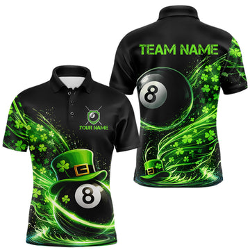 Maxcorners Funny Tornado Shamrock 8 Ball St Patrick's Day Men Billiard Shirts Custom Pool Balls Billiard Attire LM2602