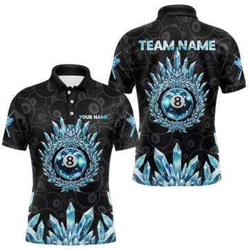 Maxcorners Blue Icy Cold Pool 8 Ball Billiard Polo & 1/4-Zip Shirt For Men Custom Ball Billiard Attire