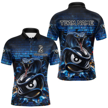 Maxcorners Lightning Blue 8 Ball Pool Shirts Custom Men Billiard Polo & 1/4 Zip Shirts Cobra Billiard Jerseys