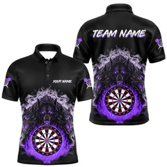 Maxcorners Grey And Purple Flames Wolf Custom Men's Funny Dart Polo Shirts Team Dart League Jerseys