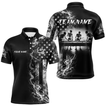 Maxcorners Grey Smokes American Flag 8 Ball Billiard Pool Shirt For Men Custom Billiard Skeleton Team Apparel LM1307