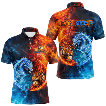 Maxcorners Dragon 8 Ball & Tiger 9 Ball Water And Fire Billiard Shirt Custom Name Billiard Pool Jersey For Men LM0208
