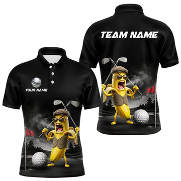 Maxcorners Custom Funny Golf Polo Shirt For Men Angry Banana Golfer Shirt Custom Name Team Golf Jersey LM0409