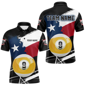 Maxcorners Texas Flag Splash 9 Ball Pool Billiard Shirt For Men Custom Patriotic Billiard Team Jersey LM0409