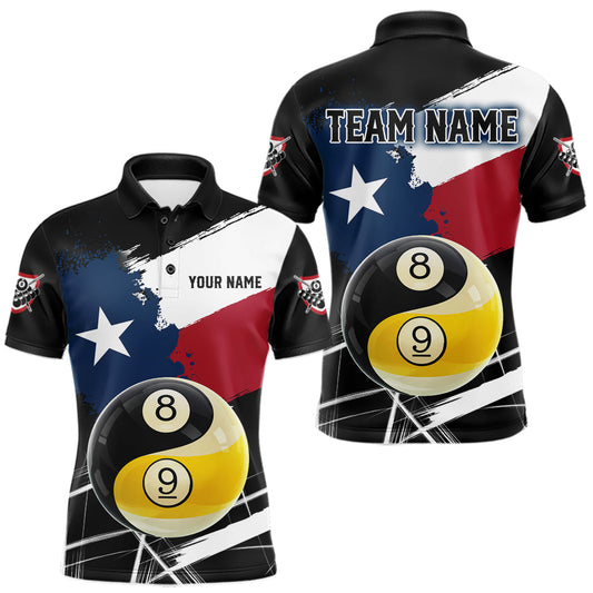 Maxcorners Texas Flag Splash 8 Ball & 9 Ball Pool Yin-Yang Mens Billiard Shirt Custom Patriotic Billiard Jersey