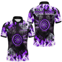 Maxcorners Purple Flaming Tiger Men Dart Polo Shirts Personalized Name & Team Fire Flame Dart Jerseys TU0112