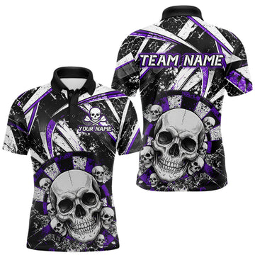 Maxcorners Black & Purple Dartboard Grunge Men Darts Polo Shirts Custom Multi-Skull Dart Team Jerseys