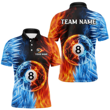 Maxcorners Fire And Icy Pool Billiard Shirts For Men Custom Thunder 8 Ball League Billiard Team Jersey LM0409