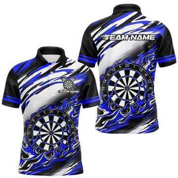 Maxcorners Black And Blue Dartboard Fire Flame Darts Team Shirt For Men Custom Darts Polo 1/4-Zip Jersey LM0409