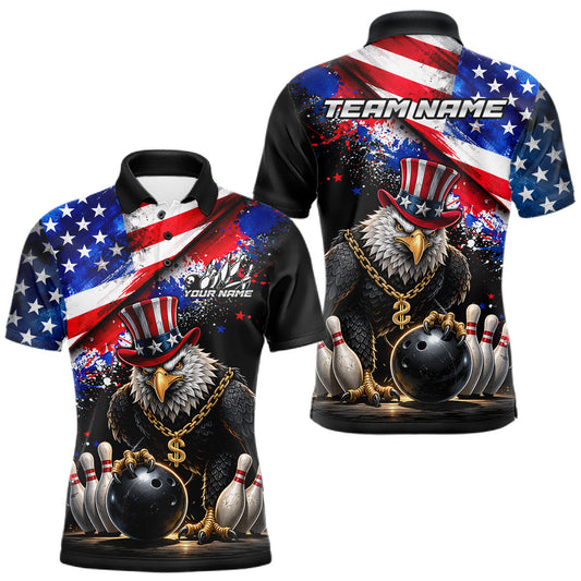 Maxcorners Custom American Flag Splatter Eagle Bowling Team Shirts For Men Patriotic Outfits Bowling Jersey