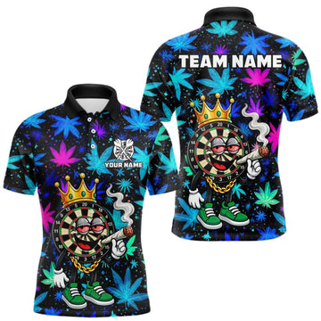 Maxcorners Custom Funny Crown Dartboard Darts Polo 1/4-Zip Shirt For Men Neon Leaf Billiard Team Jersey LM0510