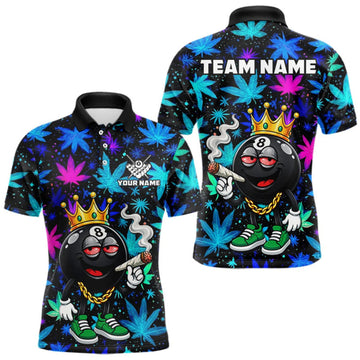 Maxcorners Custom Funny Crown 8 Ball Pool Polo 1/4-Zip Shirt For Men Neon Leaf Billiard Team Jersey LM0510