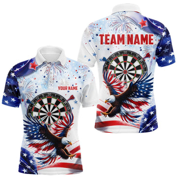Maxcorners American Flag Eagle Men Darts Polo & 1/4-Zip Shirts Patriotic Custom Dart Tournament Jerseys LM0607