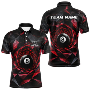 Maxcorners Custom 8 Ball Pool Jersey Personalized Red Geometric Billiard Short Sleeve Men Polo Quarter-Zip Shirt LM0409