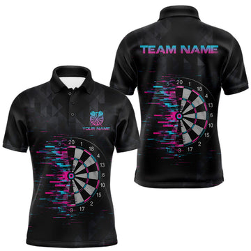 Maxcorners Pink And Blue Strike Dartboard Darts Polo 1/4-Zip Shirt For Men Custom Darts Team Jersey