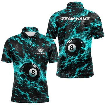 Maxcorners Fire Flame 8 Ball Pool Shirt For Men Custom Billiard League Team Polo & 1/4 Zip Jersey | Teal