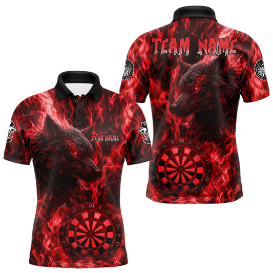 Maxcorners Custom Black Red Flames Wolf Dartboard Dart Men Polo Shirt Outfits Dart Jerseys LM0404