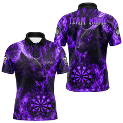 Maxcorners Custom Black Purrple Flames Wolf Dartboard Dart Men Polo Shirt Outfits Dart Jerseys MT1110