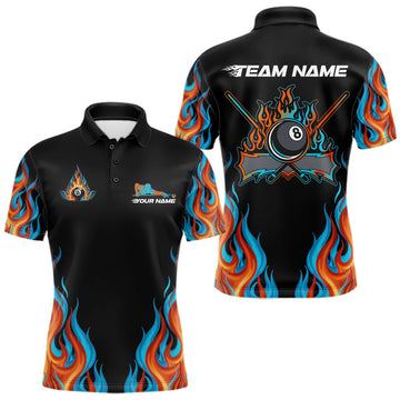 Maxcorners Red And Blue Flames 8 Ball Pool Billiard Team Shirt For Men Custom Billiard Balls Jerseys LM0901