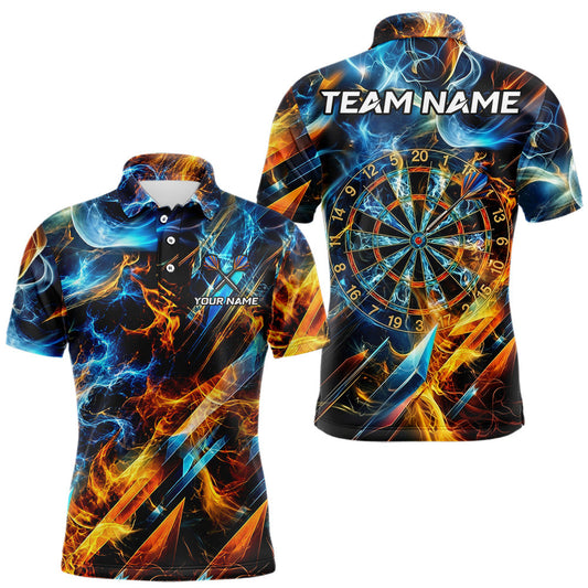 Maxcorners Icy And Fire Flame Dartboard Men Dart Polo & 1/4-Zip Shirt Custom Red And Blue Dart Team Attire LM1005