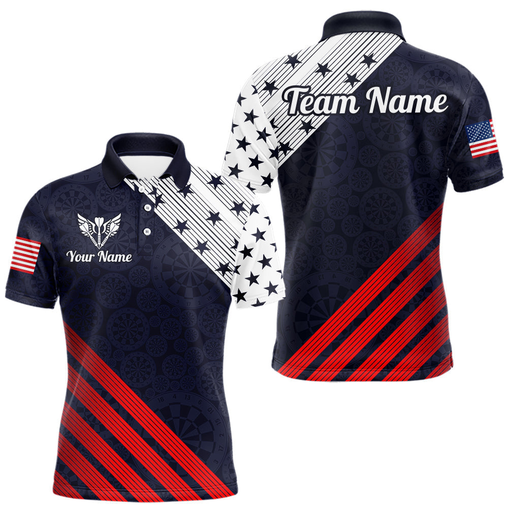Maxcorners Custom Patriotic US Flag Stars Stripes Darts Polo 1/4-Zip Shirt For Men Personalized Darts Team Shirt