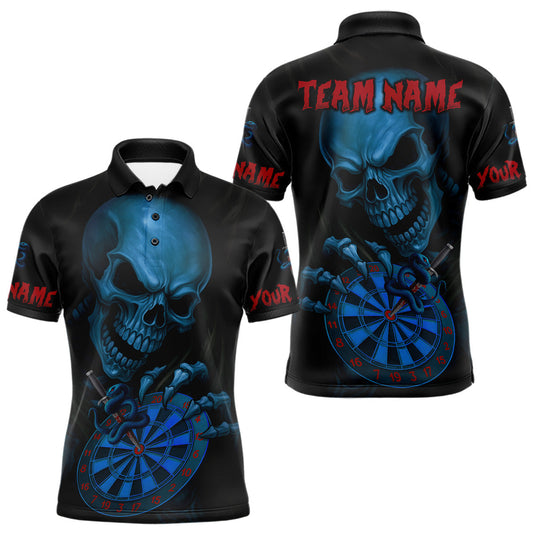 Maxcorners Custom Blood Cobra Blue Dartboard Skeleton Dart Men Polo Jerseys Dart Team Shirt LM2603