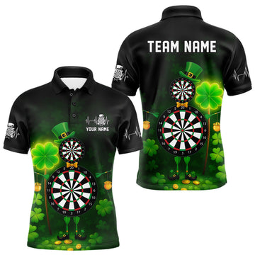 Maxcorners Personalized Funny Dartboard Patrick Day Men Darts Polo Shirts Shamrock Dart Team Gifts LM1112