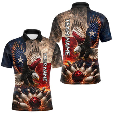 Maxcorners Customized Thunder Texas Flag Eagle Bowling Shirt Patriotic Bowling Tournament Jersey For Men LM0409