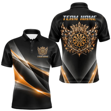 Maxcorners Custom Gold Silver Crown Winged Darts Polo 1/4-Zip Shirt For Men Darts Team Tournament Jersey LM1910