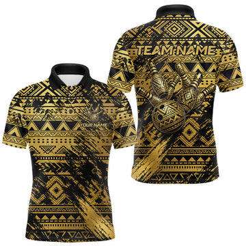 Maxcorners Custom Grunge Gold Tribal Bowling Shirts For Men Polynesian Bowling Team Shirts Bowling League LM1307