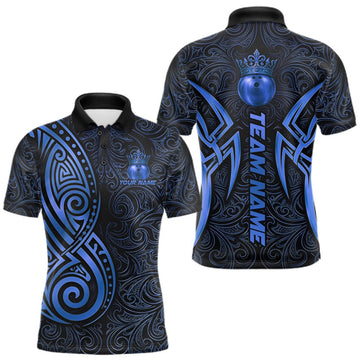 Maxcorners Black And Blue Crown Bowling Ball Polo & 1/4-Zip Shirts For Women Custom Tribal Bowling Team Jerseys LM2709