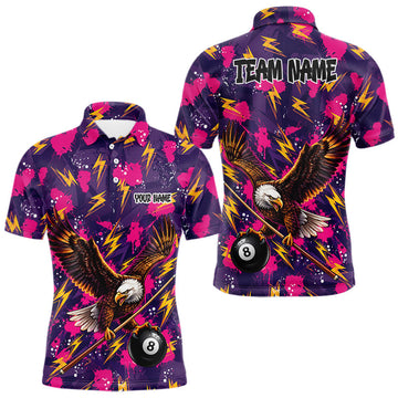 Maxcorners Purple Pink Splatter Billiard Shirt Eagle 8 Ball Pool Shirt For Men Personalized Billiard Team Jersey