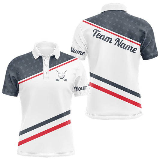 Mens Golf Polo Shirt Custom American Flag White Golf Shirt Patriotic Polo Team Clothing Attire LM1203