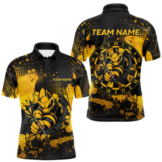 Maxcorners Black And Yellow Grunge Funny Bee Darts Polo & 1/4 Zip For Men Personalized Dart Team Shirts LM1705