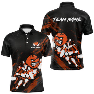 Maxcorners Mens Funny Angry Bowling Ball Shirts Custom Grunge Orange Strike Team Jerseys, Bowling Gifts LM1406