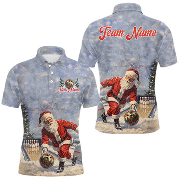 Maxcorners Christmas Bowling Shirt For Women Custom Santa Claus Bowler Snow Xmas Bowling Polo 1/4-Zip Jersey LM2709