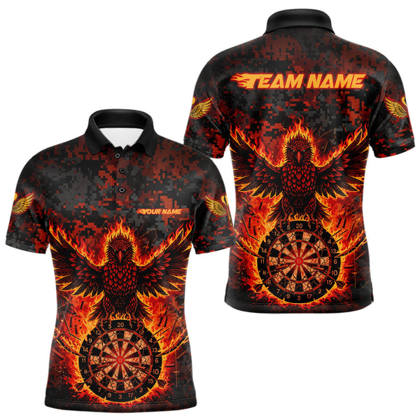 Maxcorners Custom Red Flames Eagle Digital Camo Darts Polo Shirt For Men Cracked Dart Jerseys MT1511