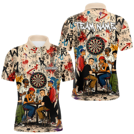 Maxcorners Grunge Graffiti Funny Friends And Beer Mens Darts Shirt Custom Polo 1/4 Zip Team Darts Jersey LM1705