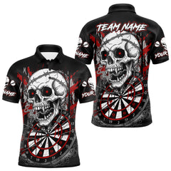 Maxcorners Custom Red Grey Skull Barbed Wire Dartboard Grunge Darts Polo Shirt For Men Dart Gifts MT1511